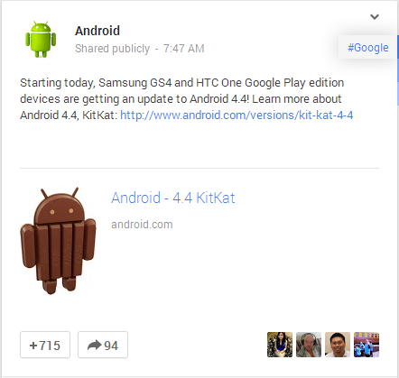 Samsung GS4 and HTC One Google Play edition devices are getting an update to Android 4.4