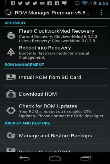 ROM Manager - Reboot into Recovery